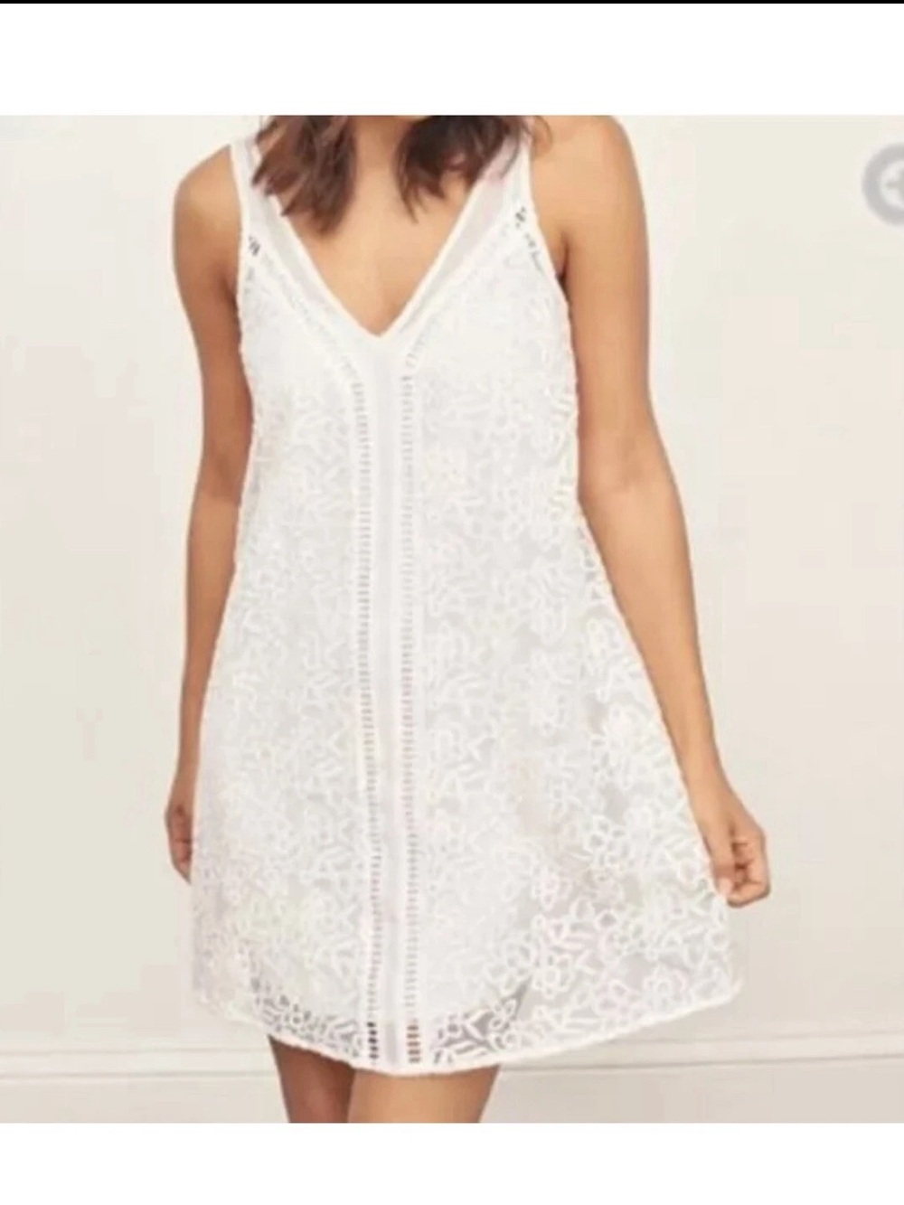 Abercrombie & Fitch white ivory lace slip crochet embroidered mini dress size S